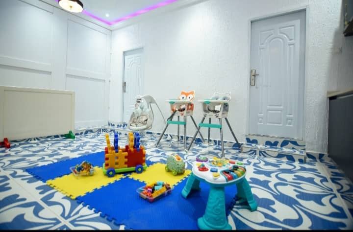 Bright playroom arranged for early years learning